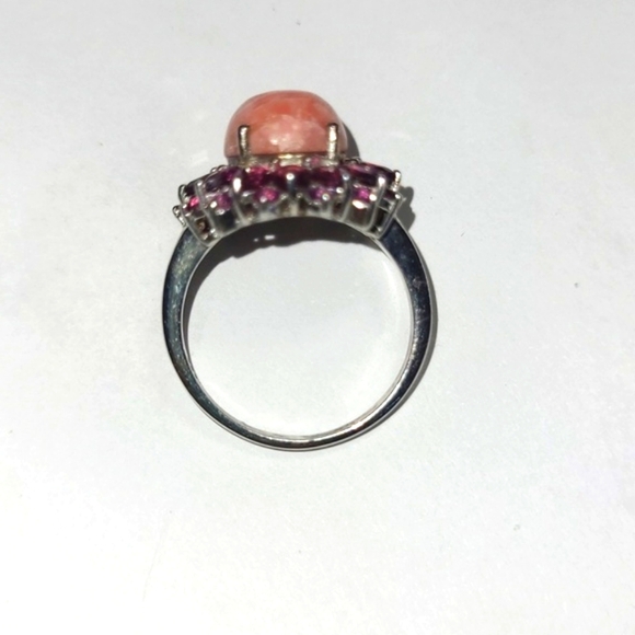 RING 5ct Pink Banded Rhodochrosite Double Amethyst Halo Sterling Silver - Picture 9 of 10